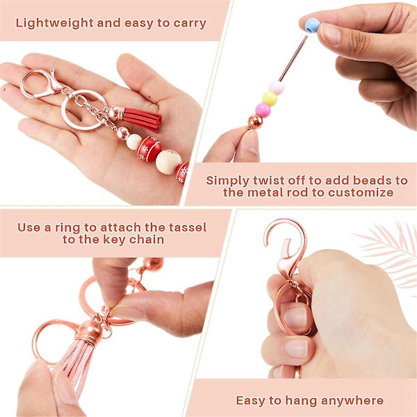 15 st Beadable Keychain Bar Metall Blank Keychain Med 15 st Läder För Diy Bead Keychain Supplie