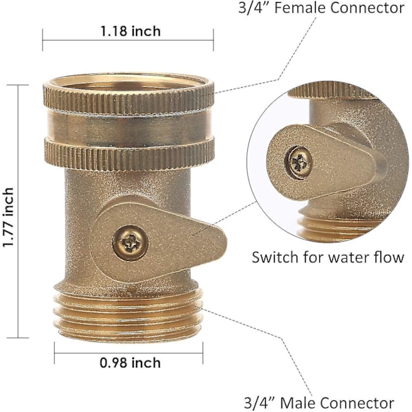 Haveventil til haveslange, 2 stk. 3/4 GHT messing vandhane slange afbryderventil adapter