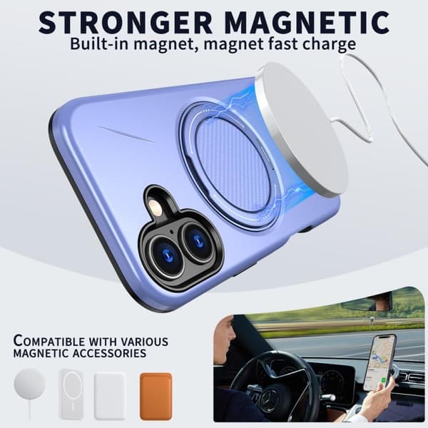 iPhone 17 Case - Metal with Rotation Function and MagSafe TPU Hybrid PC Purpur