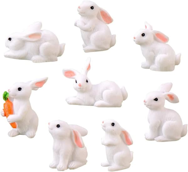 Miniature Kaninpynt, 8-delt Mini Kaninfigurer, Mini R
