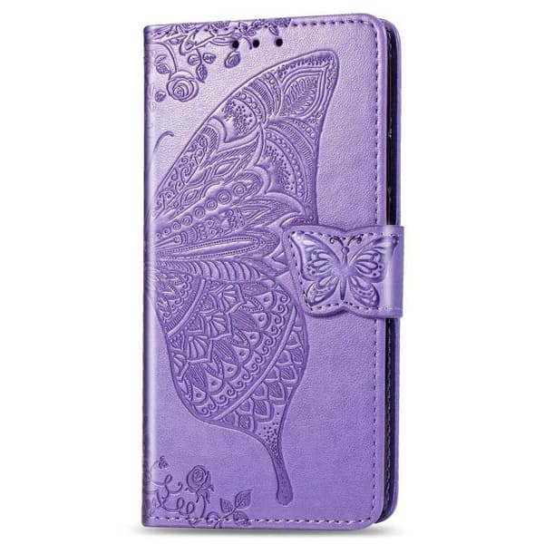 iPhone 12 Mini Pung Etui PU-Læder 4-RUM Motiv Sommerfugl Grå
