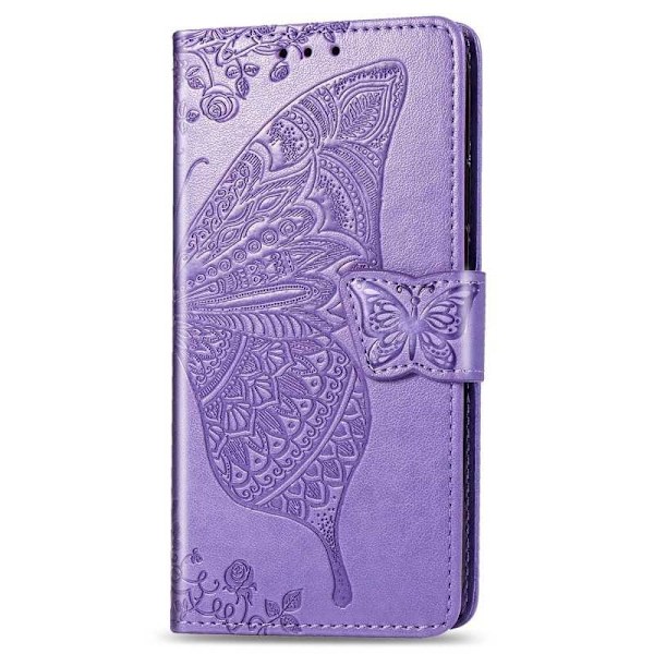 iPhone 12 Mini Wallet Case PU Leather 4-Compartment Butterfly Motif Grå