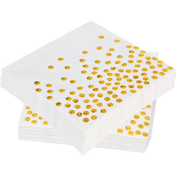 60 Gylne Polkadot-servietter, Gylne Folierte Papirservietter, Hvite Servietter for Dekorative Fester, Bursdager, Bryllup og Julefeiring (33x3...