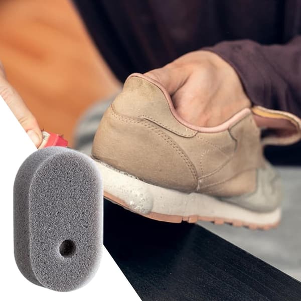 Skorensningsbørste med væskedispenser, 3 svampe til sneakers, lædersko, lærred, pink, 17 x 4,5 cm