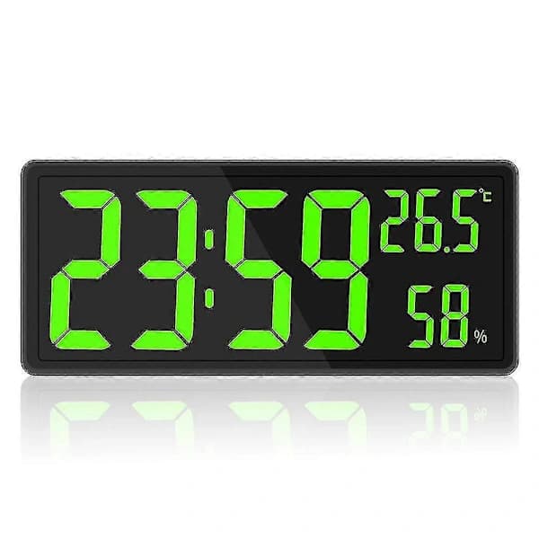 Stor digital väggklocka med LED-display, temperatur, luftfuktighet, datum, alarm, för sovrum, kontor, klassrum, grön green