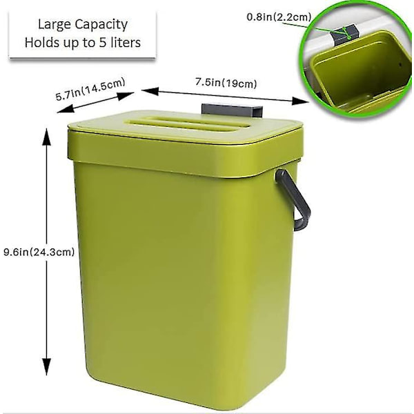 Kökskompostbehållare, bänkkorgar, täckta behållare, inomhuskompost, 5 liter, grön