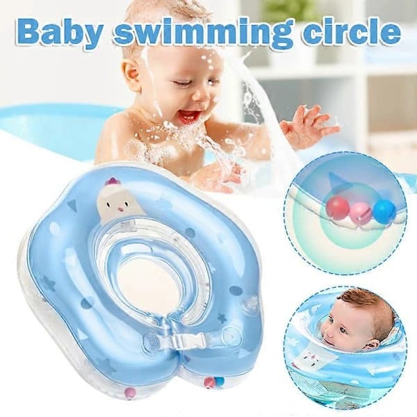 Oppblåsbar Baby Pool Flytende Badering med Sikkert Sete Badeleker Strand for Barn Småbarn Svømmetrening Blå Medium