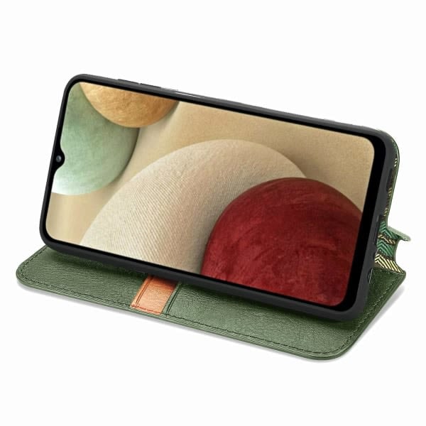 Kotelo Samsung Galaxy A12 Flip Cover Lompakko Käännettävä Lompakko Magneettinen Suojaava Puhelintasku Kotelo - Vihreä null none