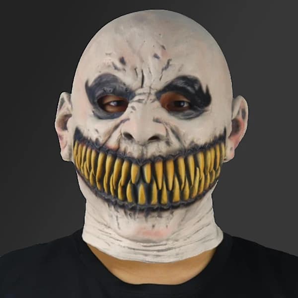 Scary Realistic Emulsion Halloween Headgear Pointed Teeth Split Mouth Horror Face Mask for Home 1 1[CO]