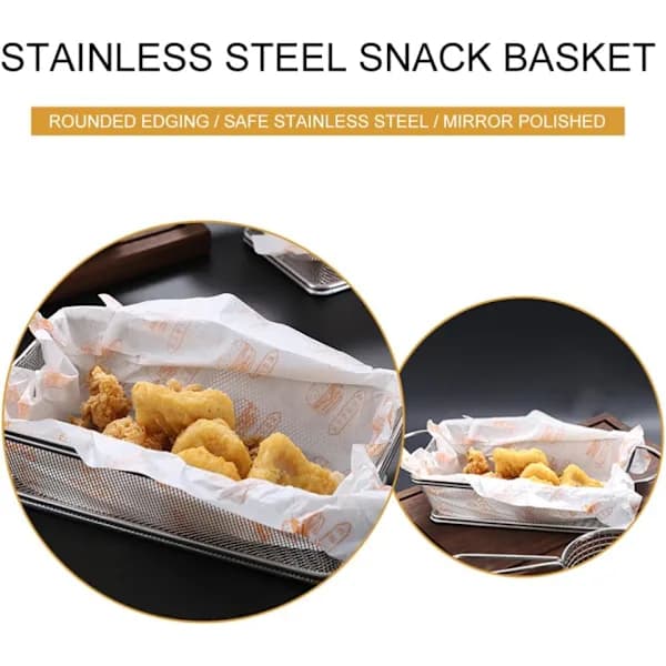Fritert kurv i rustfritt stål, serveringskurv for pommes frites, kylling, frukt og snacks til kjøkkenbruk