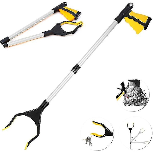 Grab Tools, 32" Rubber Rotating Clamp Pick Up Tools, Foldable Grab Tool, Long Arm Extension for Trash Picker - Yellow