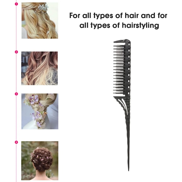 3-row teasing comb, detangling brush, rat tail comb, adds volume, backcombing, hairdressing combs