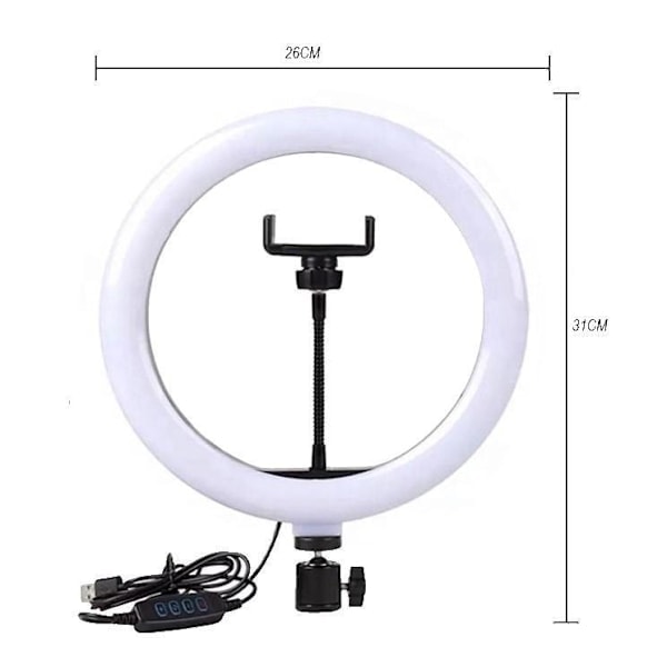 Selfie Lampe LED Ring Light Stativ 50 - 216 cm + Fjernbetjening Sort Sort