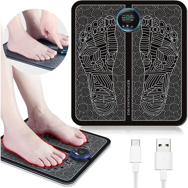 Elektrisk fotmassager, EMS elektrisk fotmassageapparat med 6 lägen, USB uppladdningsbar fotmassager för smärtlindring och blodcirkulation