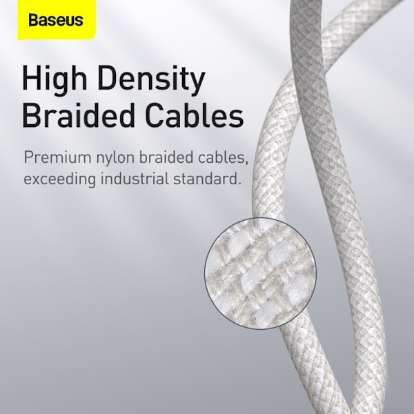 BASEUS 2m 20W PD Type-C - Lightning Flettet Nylon Kabel - Hvit Hvit Hvit