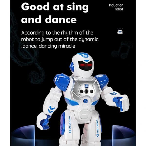 Barnrobot intelligent programmerbar robot med fjernkontroll, danse-, synge- og LED-øyne, geststyrt robotsett, rød [CO]