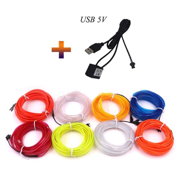 Fleksibel LED-stripe Neon Tau El Wire String Bil Glød Lys Ambient Belysning Usb