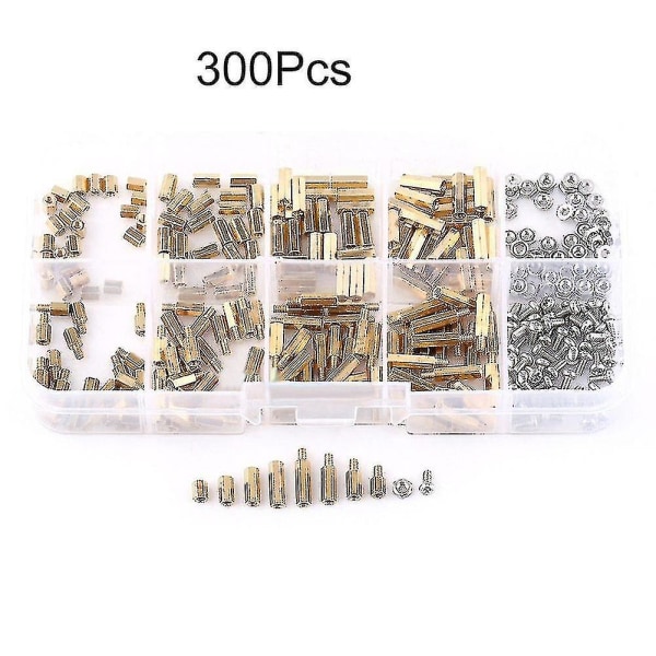 300pcs M2 Brass Copper Pillar Standoffs Hex Column Screws Nuts Assortment Kit