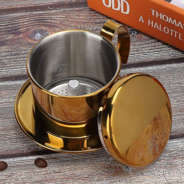 Kaffe Maskine, Rustfrit Stål Pot Vietnamesisk Style Kaffe Drip Brygger Til Hjem Køkken Kontor Udendørs (1stk, Guld)