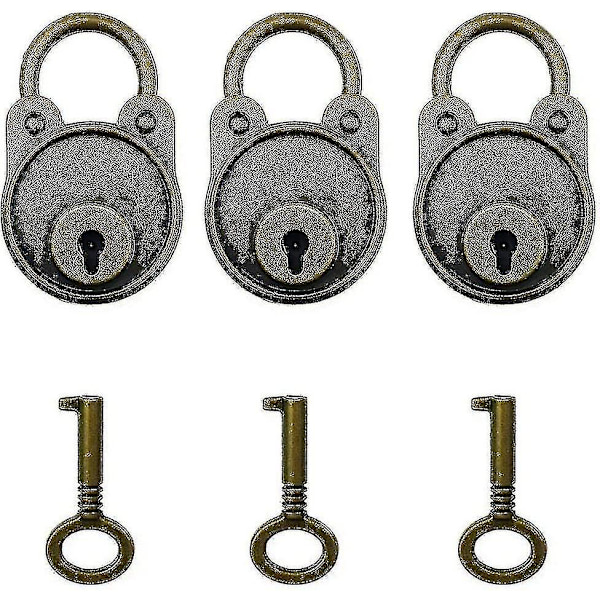 3 stk Vintage Antikk Stil Mini Archaize Hengelåser Nøkkellås Med Nøkler (bronse) A