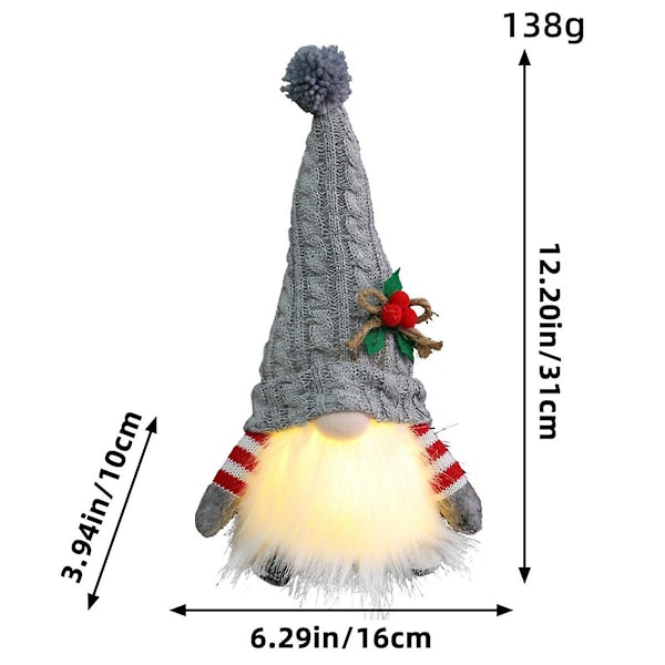 Tomte med LED-ljus, juldekoration för hemmet, julgransprydnad, julklapp