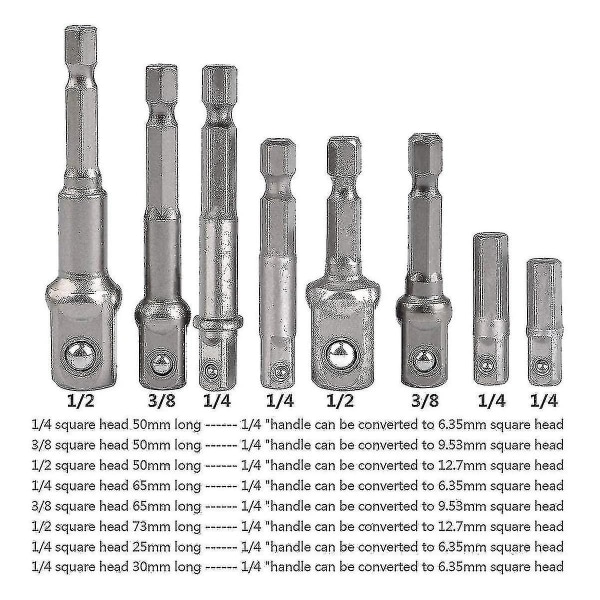 8 stk. 1/4\" til 1/4\" 3/8\" 1/2\" Hex-adapter til trådløs boremaskine og skruetrækker Hy