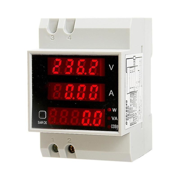 D52-2048 Strømmåler Din Skinne LED Volt Strømmåler Amperemeter Voltmeter AC80-300v Husholdnings Voltmeter(1stk, Hvit)