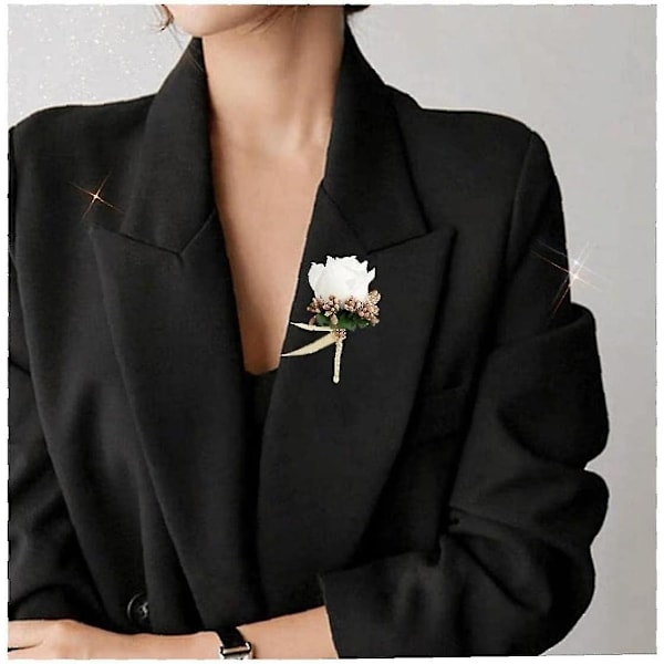 Bryllupsknapphull Brudgom Brud Kunstige Rose Blomster Corsage Til Bryllupsdag Jubileum Formell Middagsfest Dekorasjon (hvit1stk)