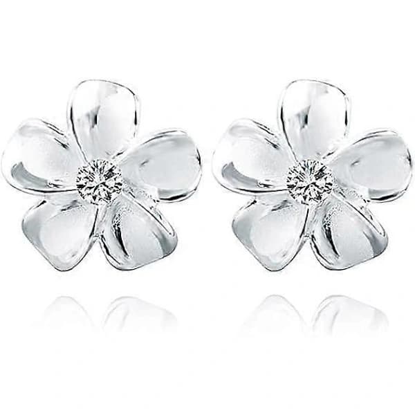 925 Sterling Sølv Plommonblomma Øredobber for Kvinner Jenter Krystallblomst Øredobber[co]