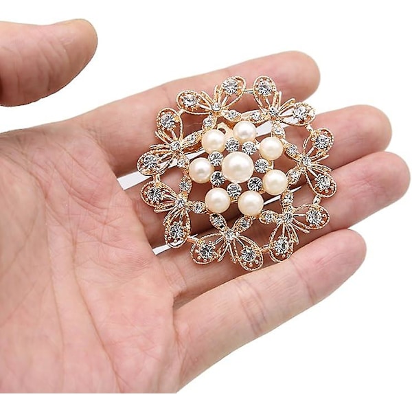 Parti 9 st roséguld-tonade strass broscher, stort pärlkristall bröllopsbukett kit set