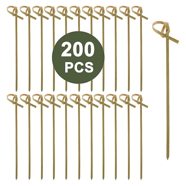 Bambucocktailpinnar Matpinnar Tandpetare Cocktailpinnar 200-pack Dryckespinnar med knut för fester och snacks