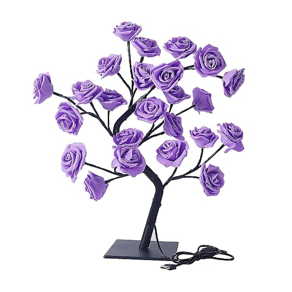 Led Rose Tree Bukett Bordlampe Sengelampe Nattlys Usb-drevet Hjemmedekor Gave - Lilla