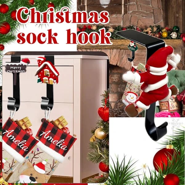 Julstrumphållare för spiselkrans, julstrumphängare för öppen spis, julstrumpkrok (4-pack)[co]