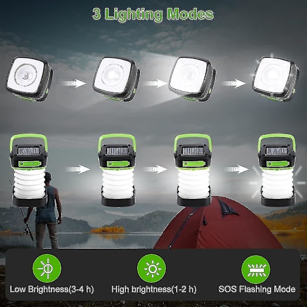 Camping Lykta, Sol & USB Uppladdningsbar LED Camping Ljus, Bärbar Hopvikbar Tält Ljus För Camping, Vandring