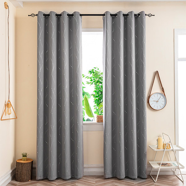 Black Blackout Curtains for Living Room- Grommet Pattern Curtains with Wave Dots and Line (52 x 84 Inch,2 Panels)