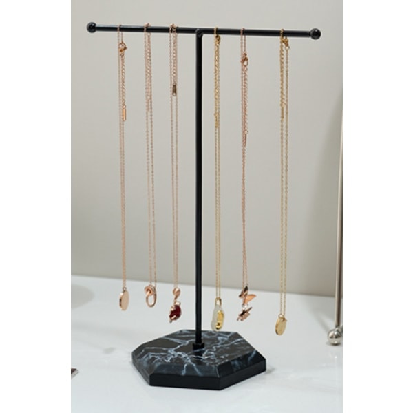 Nordic Style T-Shaped Necklace and Earring Display Stand with Detachable Base for Home Bracelet Jewelry Storage, Black