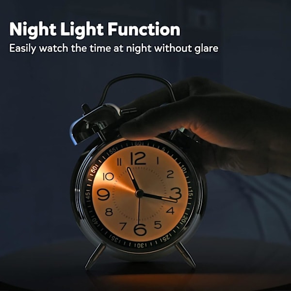 Loud Alarm Clock for Heavy Sleepers Adults, Retro 4 Inch Silent Non-Ticking Quartz with Backlight, Twin Bell Analog Kids Alarm Clocks