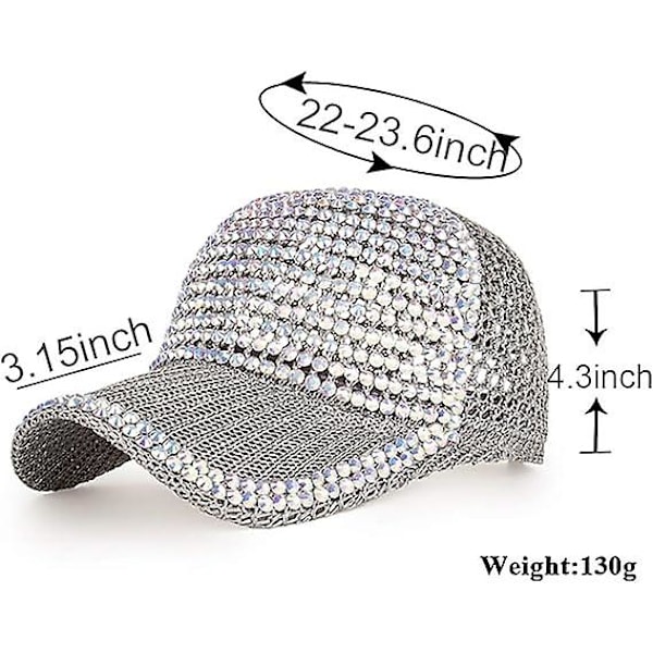 Kvinner Menn Studded Rhinestone Krystaller Justerbar Hestehale Mesh Baseball Cap Shiny Bling Casual Sports Cap Pustende Solhatt grå