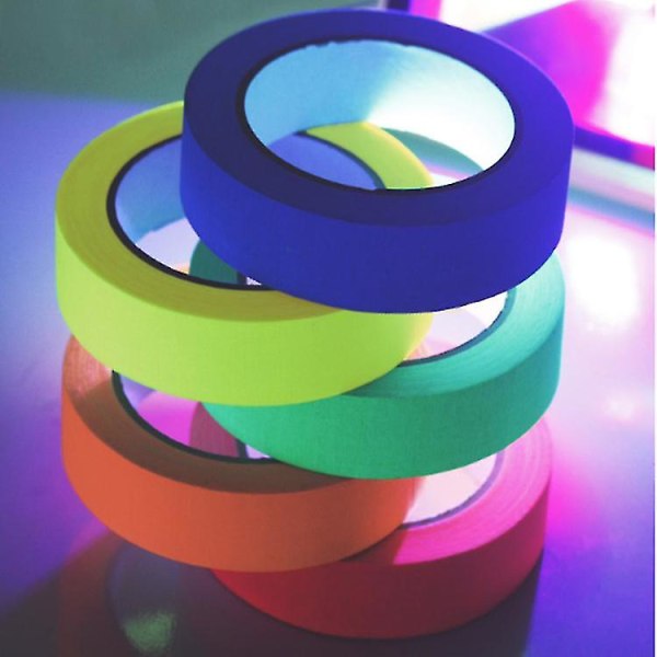 6 farger neon gaffer-teip, fluorescerende UV-svartlys glød i mørket-teip for UV-fest 15mm*5m