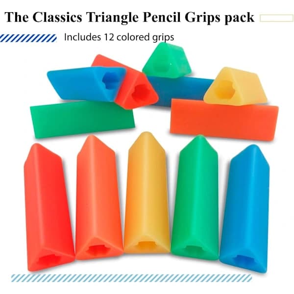 12-pack Klassiska Triangulära Penngrepp, Blandade Starka Färger, 4,45 cm Långa[co]