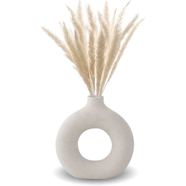 Keramisk dekorativ vase, beige moderne kunst rundformet vase håndlaget tørkede blomster håndlagde vaser Størrelse: - M