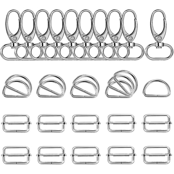 30 Pieces Bag Snap Hooks 32mm Snap Hooks D Rings Sliding Buckle Strap Adjusters