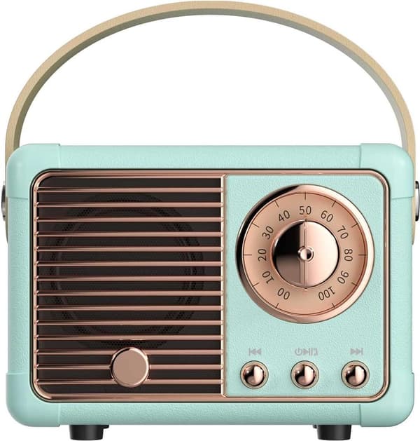 Retro Bluetooth-högtalare med Bluetooth 5.0, Mini Bärbart Trådlöst Ljud, Vintage Dekor för Kök Kontor Sovrum, Ljusblå