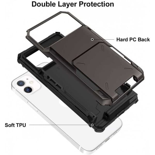 iPhone 12 Støtsikkert Deksel med Kortlomme Void Svart black