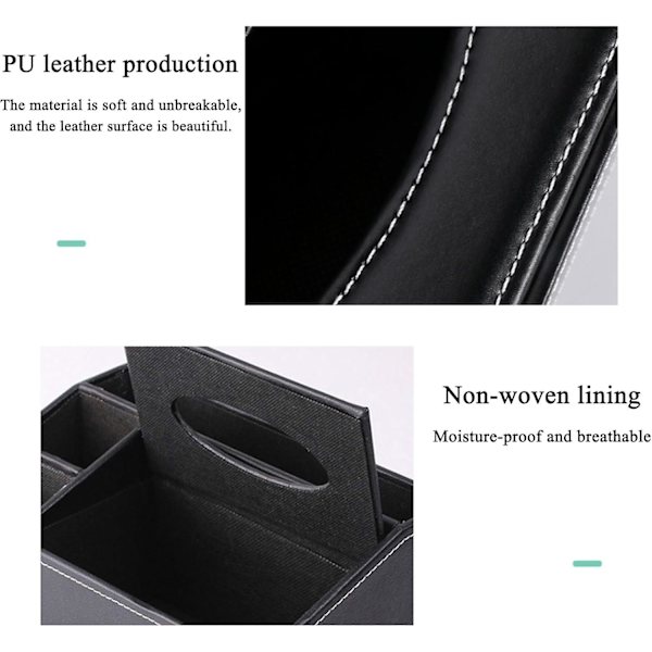 Läder hushållskontor rektangulär näsdukslåda med fjärrkontroll förvaringslåda - för elegant och stilren badrumstoalett svart