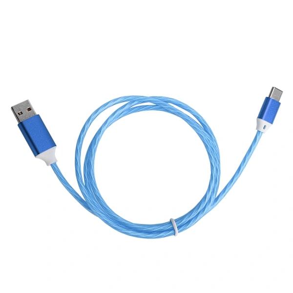 Hurtig Opladning USB til TypeC Kabel med LED Lysstrøm (Blå)[CO]