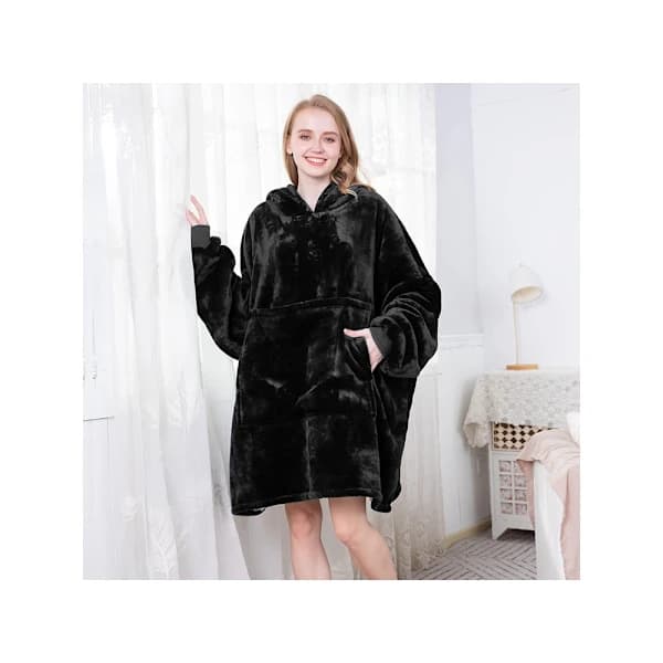 Oversized Hættetrøje med Hætte - Fleece Sort[CO]