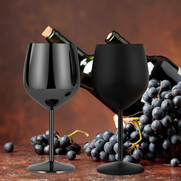 Sæt med rødvinsglas, vinglas i rustfrit stål, champagneglas