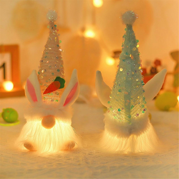 Luminous Rabbit Easter Gnome Plush Decor, Handmade Mini Tomte, Spring Sequin Light-Up Elf, Battery Operated, Compatible with Easter Day