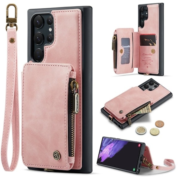 CASEME Galaxy S23 Ultra Kuori Magneettisella Lompakolla Vaaleanpunainen